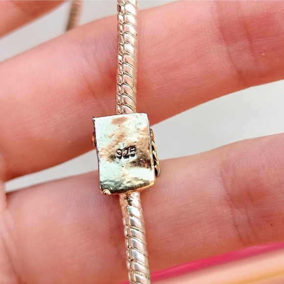 925 Birthday Pink Rhinestone Present Gold Bead Charm - Picture 5 of 5